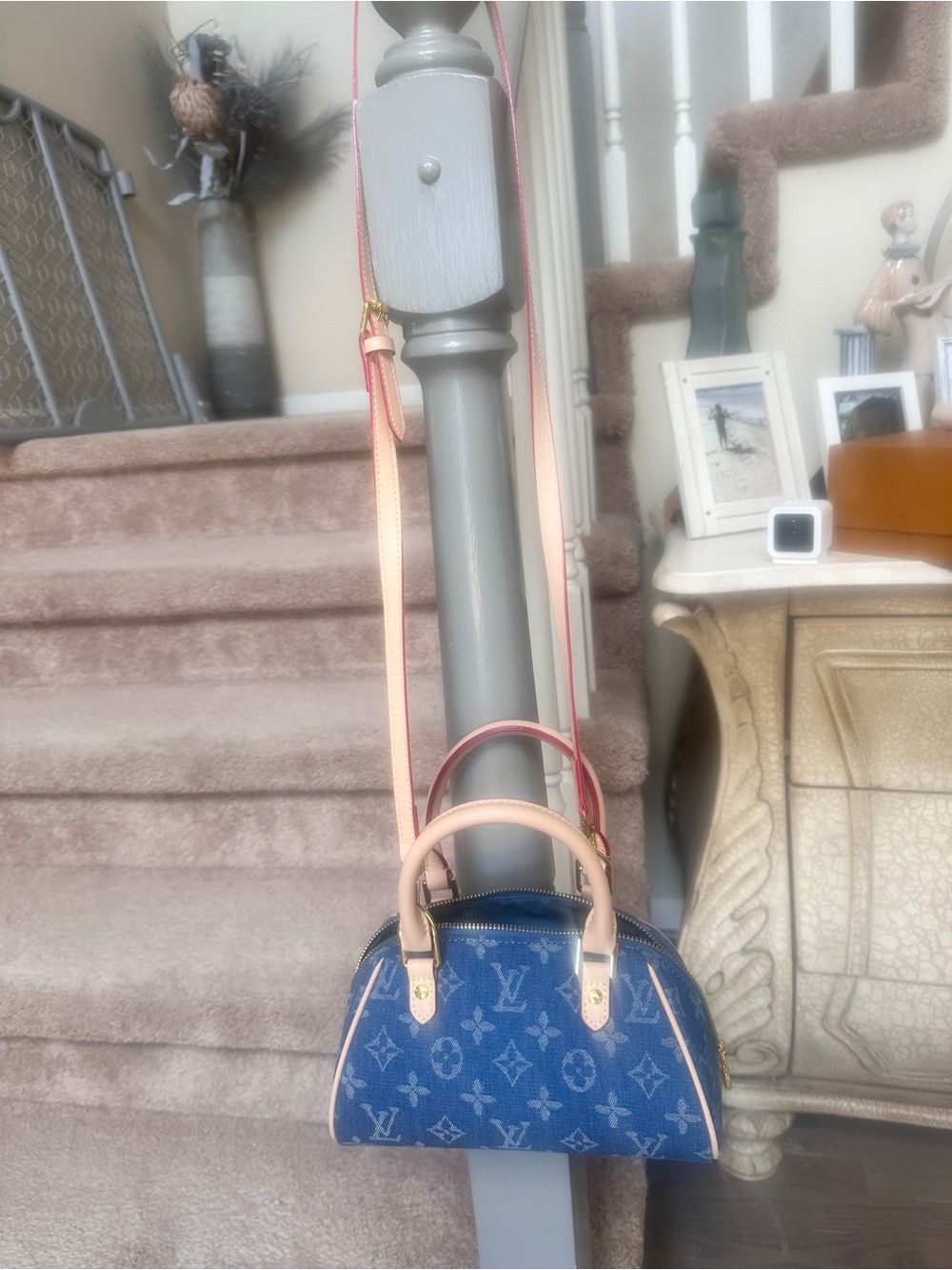 Lux inspired Nano Speedy bag is blue monogram denim. - Picture 4 of 16